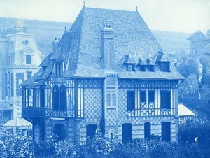 France Normandy New Half-timbered House Old Photo Cyanotype 1895