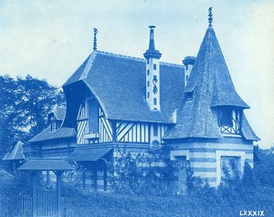 France Normandy New Half-timbered House Old Photo Cyanotype 1895
