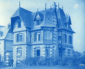 France Normandy New Half-timbered House Old Photo Cyanotype 1895