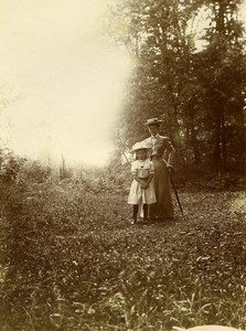 France Holidaymakers Forest Mother Daughter Belle Epoque Old Amateur Photo 1900