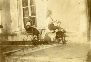 Daily Life in France Children with Horse Carriage Toy Old Amateur Photo 1900