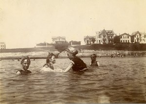 France Normandy? Sea Holidaymakers Swimming Old Amateur Photo 1900