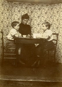 Daily Life in France Family Portrait Table Old Amateur Photo 1900