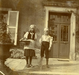 Daily Life in France Young Children Fishermen Costume Old Amateur Photo 1900