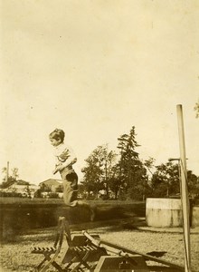 Daily Life in France Children Games Boy Jumping Old Amateur Photo 1900