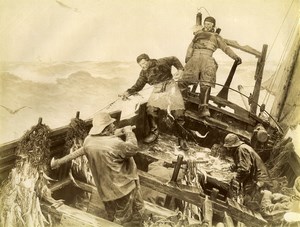 France Painting Fishermen on Rough Sea Old Photo 1900