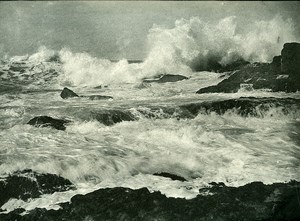 United Kingdom Teignmouth Sea Storm Waves Old Photo Print 1900