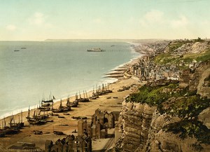 United Kingdom Hastings Panorama Coast Beach Boats Old Photo Photochrom 1900