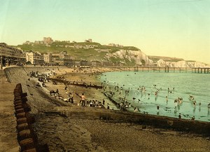 United Kingdom Kent Dover Sea Front Beach Cliffs Old Photo Photochrom 1900