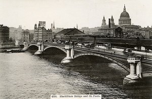 London Londres Blackfriars Bridge & St Paul's Cathedral Old Photo 1900