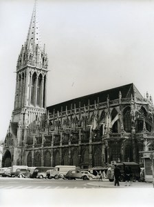 France Caen Cathedrale Saint Pierre Cathedral Cars Vans Old Photo 1960