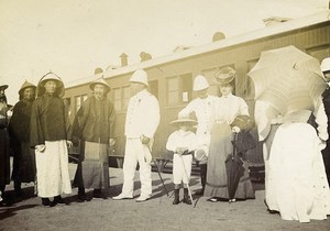 Chine Tianjin Tien-Tsin gare de Tanggu Tong Kou Takou Groupe ancienne Photo 1906