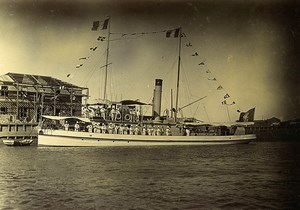 Chine Tianjin Tien-Tsin Port de Takou Tanggu le Pei Ho Chaloupe canonnière ancienne Photo 1906