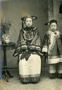 Chine Tianjin Tien-Tsin Femme du Taotaï Cho et sa fille ancienne Photo 1906