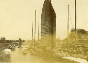 Chine Tianjin Tien-Tsin Tientsin Jonque le long du Canal Imperial ancienne Photo 1906