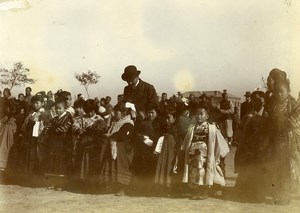 Chine Tianjin Tien-Tsin Enfants assistant à la Parade Militaire Japonaise ancienne Photo 1906