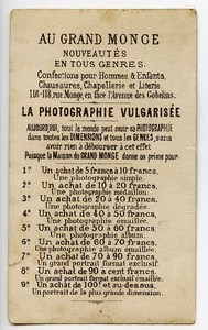 France Paris Au Grand Monge Chromo Publicitaire Photographie Vulgarisée 1890