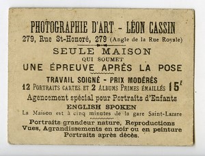 France Paris Chromo Publicitaire Photographe Leon Cassin 1890