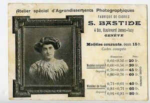 Suisse Geneve Carte Postale Publicitaire Photographe Bastide 1909