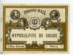 France Etiquette Hyposulfite de Soude Produits Photographique Photo Hall 1880