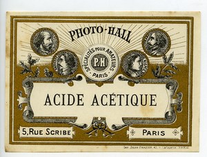 France Paris Photographic Product Acetic acid Label Photo Hall 1880