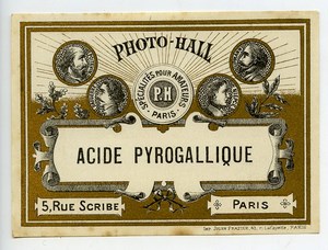 France Etiquette Acide Pyrogallique Produits Photographique Photo Hall 1880