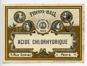 France Paris Photographic Product Hydrochloric acid Label Photo Hall 1880