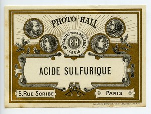 France Paris Photographic Product Sulfuric acid Label Photo Hall 1880