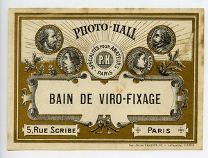 France Etiquette Bain de Viro-Fixage Produits Photographique Photo Hall 1880