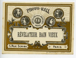 France Etiquette Revelateur Bain Vieux Produits Photographique Photo Hall 1880