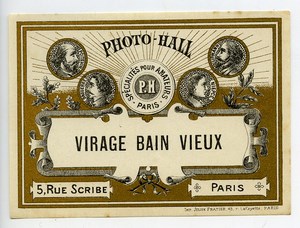 France Etiquette Virage Bain Vieux Produits Photographique Photo Hall 1880