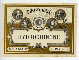 France Etiquette Hydroquinone Produits Photographique Photo Hall 1880