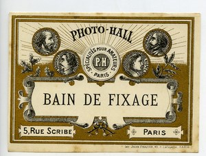 France Etiquette Bain de Fixage Produits Photographique Photo Hall 1880