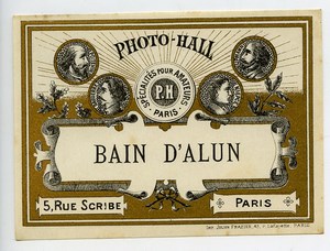 France Paris Photographic Product Bain d'Alun Alum Label Photo Hall 1880