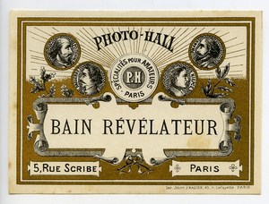 France Etiquette Bain Revelateur Produits Photographique Photo Hall 1880