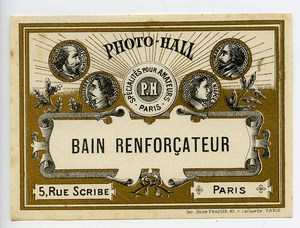 France Etiquette Bain Renforcateur Produits Photographique Photo Hall 1880