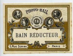 France Etiquette Bain Reducteur Produits Photographique Photo Hall 1880