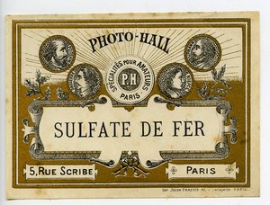 France Etiquette Sulfate de Fer Produits Photographique Photo Hall 1880