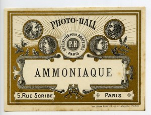 France Etiquette Ammoniaque Produits Photographique Photo Hall 1880