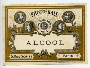 France Paris Photographic Product Alcohol Label Photo Hall 1880