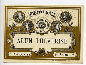 France Paris Photographic Product Pulverised Alum Label Photo Hall 1880