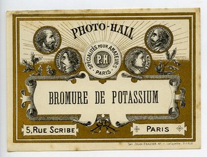 France Etiquette Bromure de Potassium Produits Photographique Photo Hall 1880