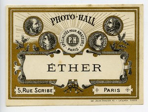 France Etiquette Ether Produits Photographique Photo Hall 1880