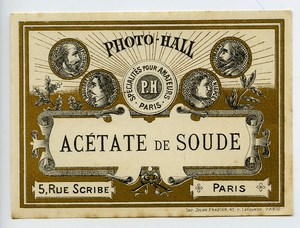 France Etiquette Acétate de soude Produits Photographique Photo Hall 1880