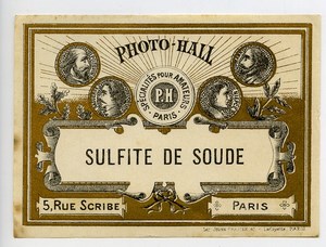 France Etiquette Sulfite de Soude Produits Photographique Photo Hall 1880