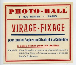 France Etiquette Virage-Fixage Produits Photographique Photo Hall 1880