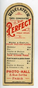 France Paris Photographic Product Perfect Developer Label Photo Hall 1880