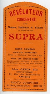 France Photographic Product Concentrated Developer Supra Label Photo 1900