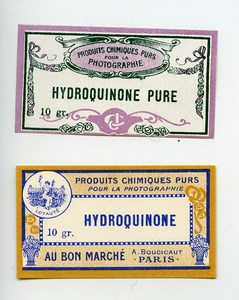 France Paris 2 Etiquettes Hydroquinone Produits Photographique Photo Au Bon Marché 1900