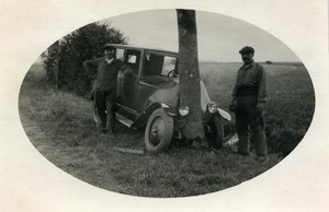 France Memories of a Tow Truck Car Wreck Tree Accident Old Photo 1935